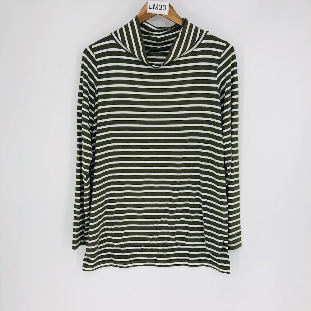Pendleton Women's Green & White Striped Long Sleeve Turtle Neck Knit Tunic Top S
